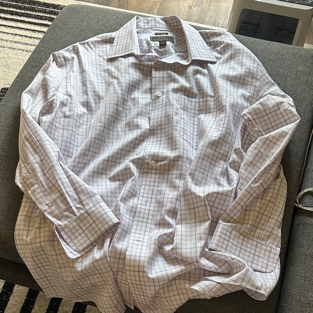 Jos. A. Bank Purple and White Checkered Dress Shirt - Picture 3 of 8